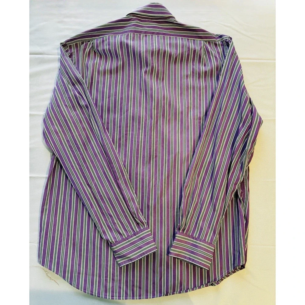 Men's Polo Ralph Lauren Regent Purple Striped Long Sleeve‎ Shirt 36/37 17 1/3